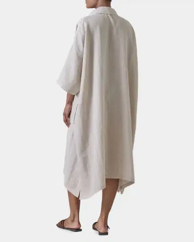 Eskandar Metallic Linen Wide A-Line Short-Sleeve Shirtdress With Collar | Thumbnail 6 Eskandar Metallic Linen Wide A-Line Short-Sleeve Shirtdress With Collar | Thumbnail 6