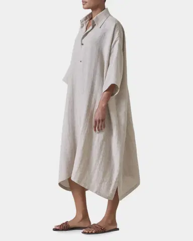 Eskandar Metallic Linen Wide A-Line Short-Sleeve Shirtdress With Collar | Thumbnail 7 Eskandar Metallic Linen Wide A-Line Short-Sleeve Shirtdress With Collar | Thumbnail 7