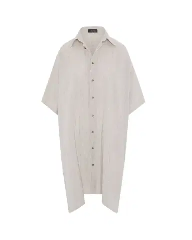 Eskandar Metallic Linen Wide A-Line Short-Sleeve Shirtdress With Collar | Thumbnail 1 Eskandar Metallic Linen Wide A-Line Short-Sleeve Shirtdress With Collar | Thumbnail 1