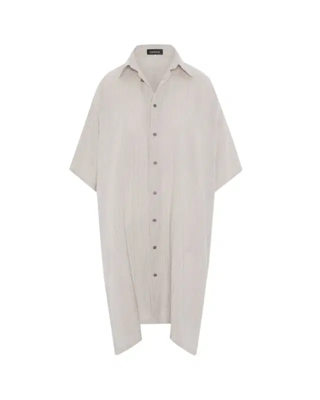 Eskandar Metallic Linen Wide A-Line Short-Sleeve Shirtdress With Collar