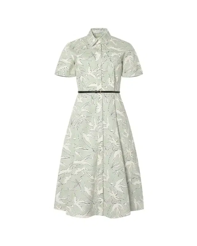 Kieran Bird-Print Cotton Belted Midi Shirtdress