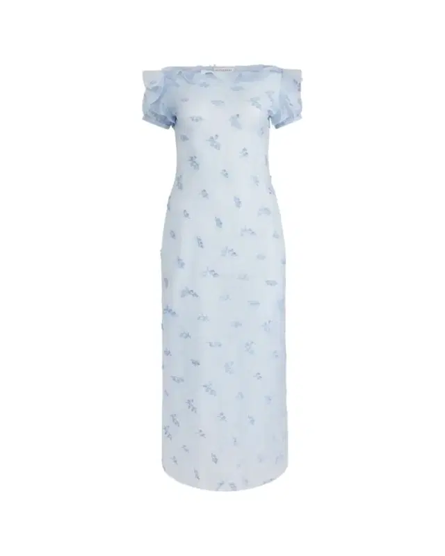 Lafont Floral Embroidered Puff-Sleeve Maxi Dress