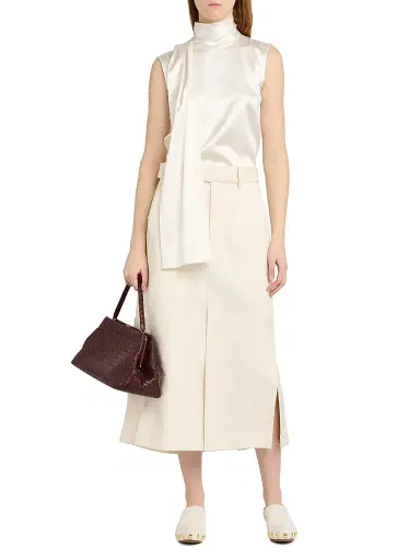 Bottega Veneta Women's Workwear Cotton Twill Midi-Skirt - Parchment - Size 8 | Thumbnail 2