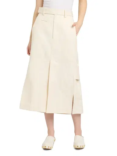 Bottega Veneta Women's Workwear Cotton Twill Midi-Skirt - Parchment - Size 8 | Thumbnail 3