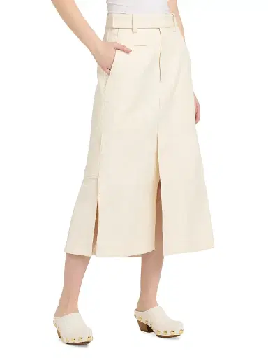Bottega Veneta Women's Workwear Cotton Twill Midi-Skirt - Parchment - Size 8 | Thumbnail 4
