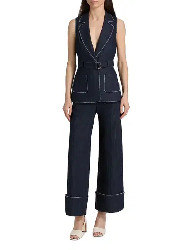 Cinq à Sept Women's Dorothea Twisted-Trim Wide-Leg Pants - Indigo | Thumbnail 2