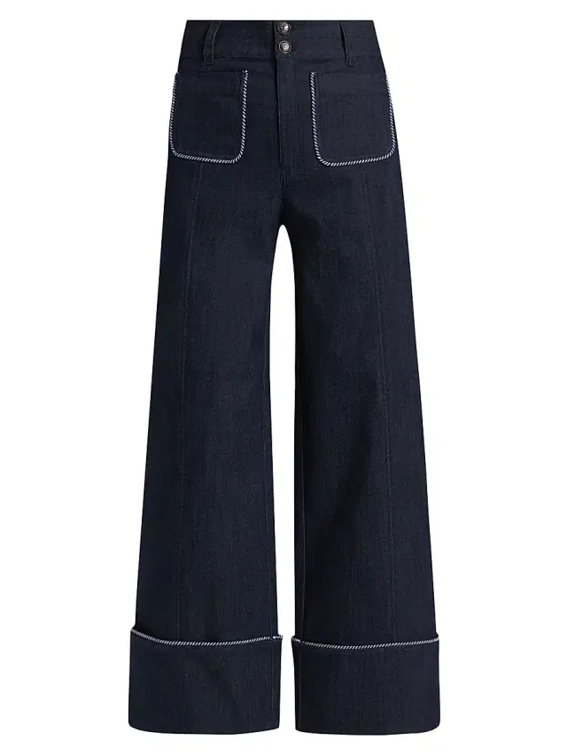 Cinq à Sept Women's Dorothea Twisted-Trim Wide-Leg Pants - Indigo
