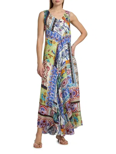 Johnny Was Women's Armeria Bias-Cut Printed Silk Maxi Dress - Armeria Scarf - Size XL | Thumbnail 2 Johnny Was Women's Armeria Bias-Cut Printed Silk Maxi Dress - Armeria Scarf - Size XL | Thumbnail 2