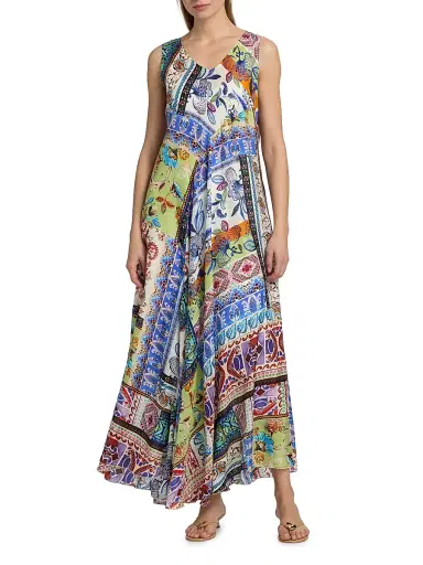 Johnny Was Women's Armeria Bias-Cut Printed Silk Maxi Dress - Armeria Scarf - Size XL | Thumbnail 3 Johnny Was Women's Armeria Bias-Cut Printed Silk Maxi Dress - Armeria Scarf - Size XL | Thumbnail 3
