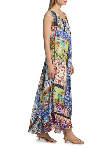 Johnny Was Women's Armeria Bias-Cut Printed Silk Maxi Dress - Armeria Scarf - Size XL | Thumbnail 4 Johnny Was Women's Armeria Bias-Cut Printed Silk Maxi Dress - Armeria Scarf - Size XL | Thumbnail 4