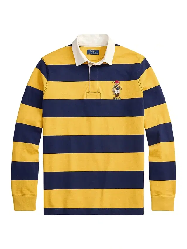 Polo Ralph Lauren Men's Rugby Polo Bear Striped Polo Shirt - Newport Navy Gold