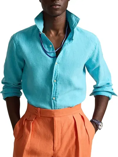 Polo Ralph Lauren Men's Linen Button-Front Shirt - Perfect Turquoise | Thumbnail 3 Polo Ralph Lauren Men's Linen Button-Front Shirt - Perfect Turquoise | Thumbnail 3