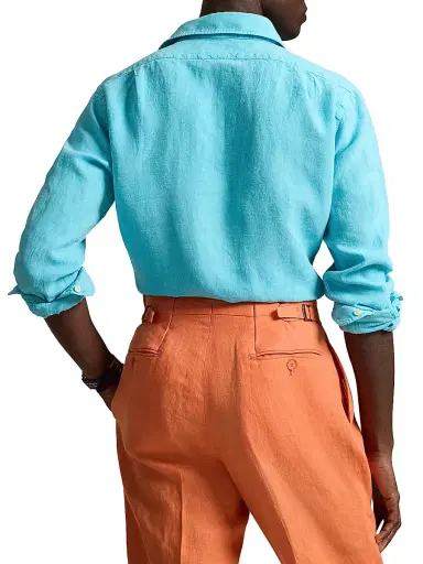 Polo Ralph Lauren Men's Linen Button-Front Shirt - Perfect Turquoise | Thumbnail 4 Polo Ralph Lauren Men's Linen Button-Front Shirt - Perfect Turquoise | Thumbnail 4