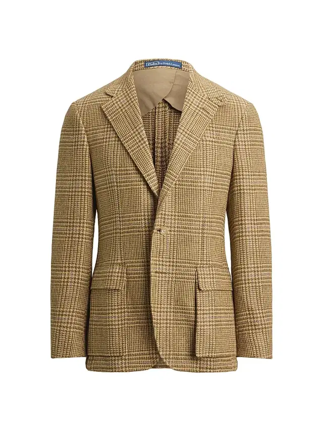 Polo Ralph Lauren Men's Glen Check Linen-Blend Blazer - Tan Brown Lavender Deco