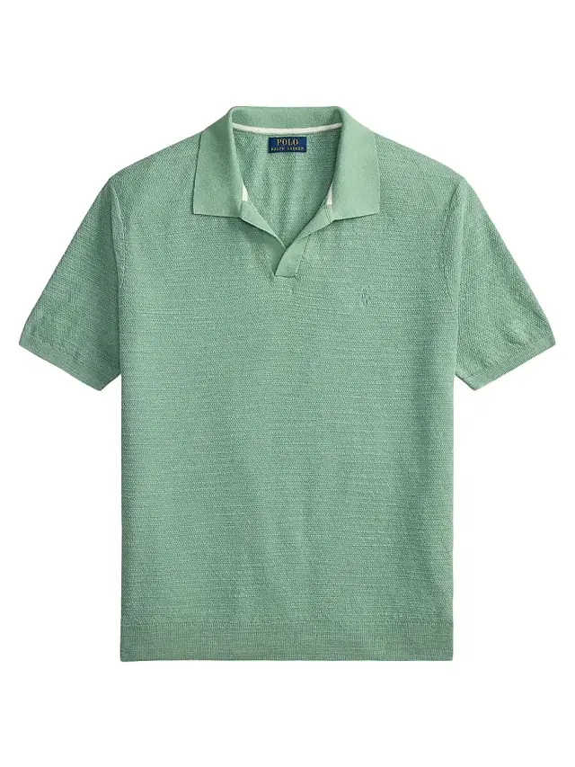 Polo Ralph Lauren Men's Cotton-Linen Knit Polo Shirt - Faded Mint Deck Wash White