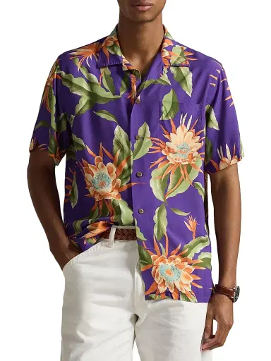 Polo Ralph Lauren Men's Tropical Floral Print Short-Sleeve Shirt - Purple - Size XL | Thumbnail 3 Polo Ralph Lauren Men's Tropical Floral Print Short-Sleeve Shirt - Purple - Size XL | Thumbnail 3