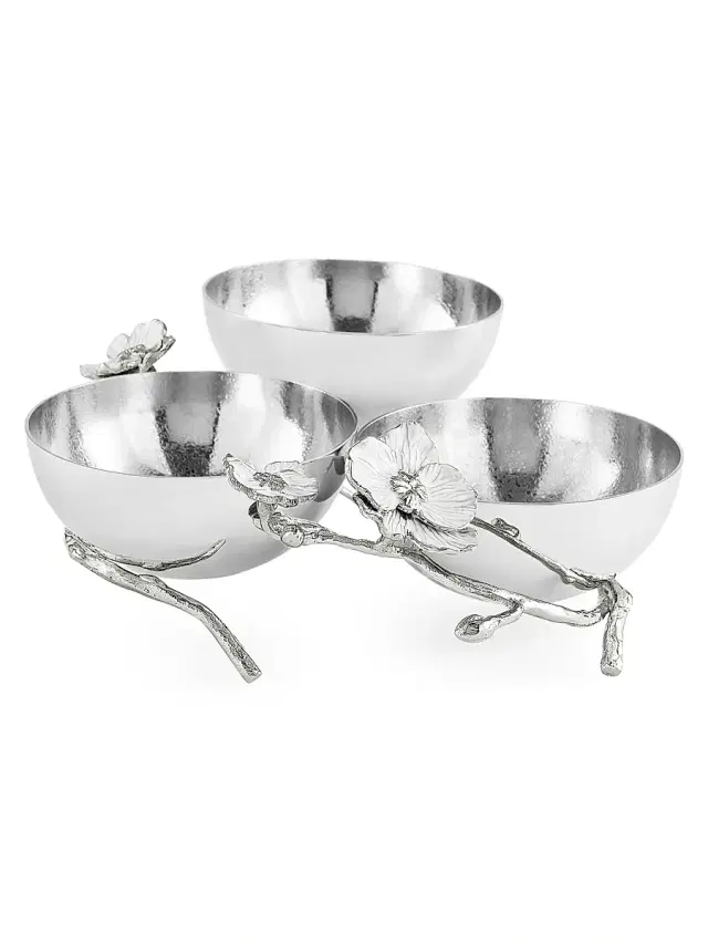 Michael Aram Silver Orchid Triple Bowl