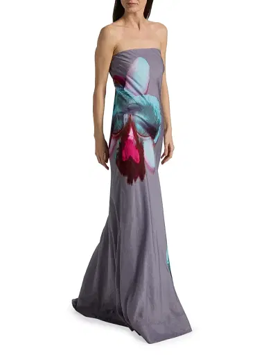 Amur Women's Quelina Strapless Floral Linen-Silk Maxi Dress - Nimbus Orchid - Size 8 | Thumbnail 2