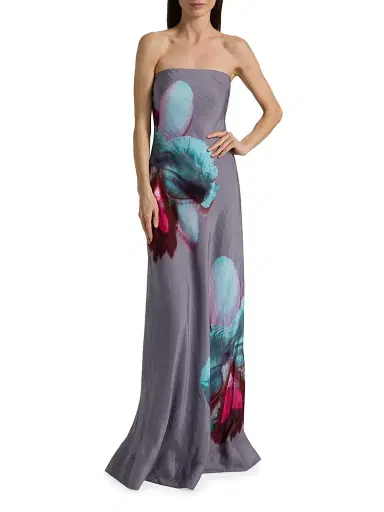 Amur Women's Quelina Strapless Floral Linen-Silk Maxi Dress - Nimbus Orchid - Size 8 | Thumbnail 3