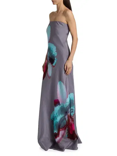 Amur Women's Quelina Strapless Floral Linen-Silk Maxi Dress - Nimbus Orchid - Size 8 | Thumbnail 4
