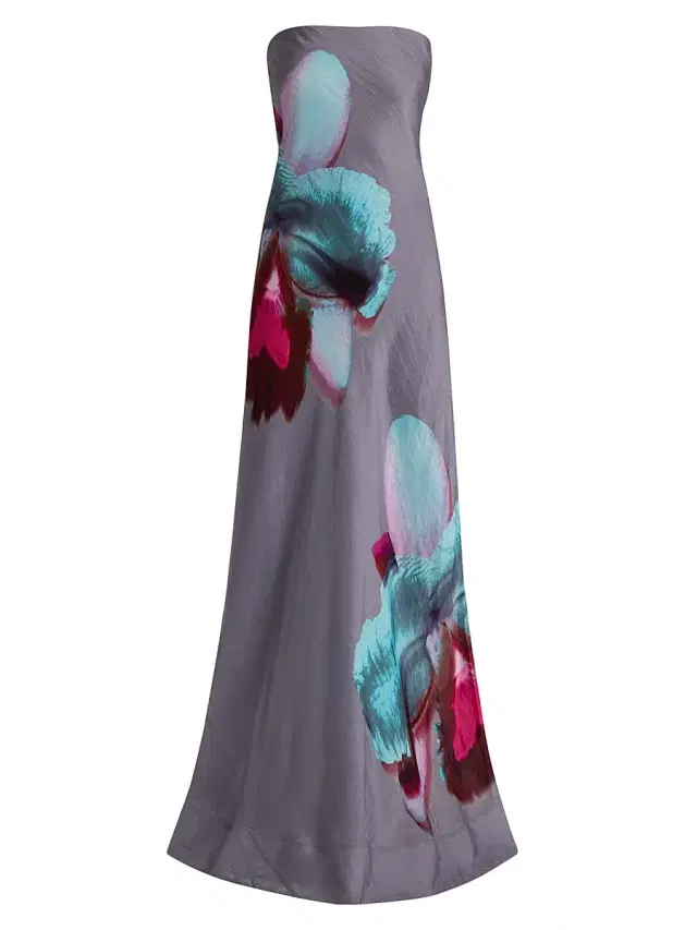 AMUR Women's Quelina Strapless Floral Linen-Silk Maxi Dress - Nimbus Orchid