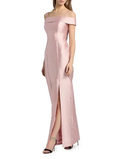 Kay Unger Women's Edith Jacquard Off-The-Shoulder Column Gown - Ballet Pink - Size 12 | Thumbnail 2