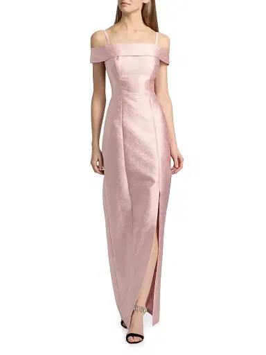 Kay Unger Women's Edith Jacquard Off-The-Shoulder Column Gown - Ballet Pink - Size 12 | Thumbnail 3