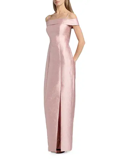 Kay Unger Women's Edith Jacquard Off-The-Shoulder Column Gown - Ballet Pink - Size 12 | Thumbnail 4