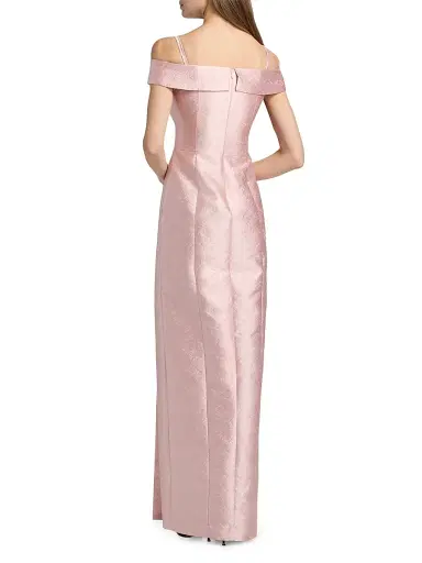 Kay Unger Women's Edith Jacquard Off-The-Shoulder Column Gown - Ballet Pink - Size 12 | Thumbnail 5