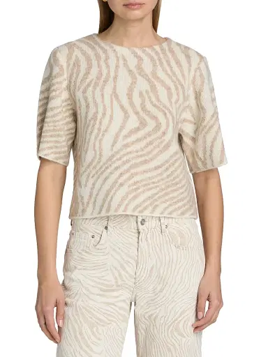 Le Jean Women's Lulu Zebra-Print Short-Sleeve Sweater | Thumbnail 3 Le Jean Women's Lulu Zebra-Print Short-Sleeve Sweater | Thumbnail 3