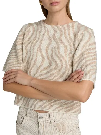 Le Jean Women's Lulu Zebra-Print Short-Sleeve Sweater | Thumbnail 6 Le Jean Women's Lulu Zebra-Print Short-Sleeve Sweater | Thumbnail 6