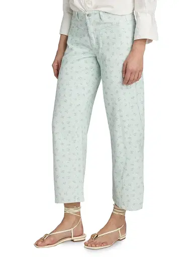 Le Jean Women's Selena Floral Crop Barrel-Leg Jeans - Minty Floral | Thumbnail 4 Le Jean Women's Selena Floral Crop Barrel-Leg Jeans - Minty Floral | Thumbnail 4