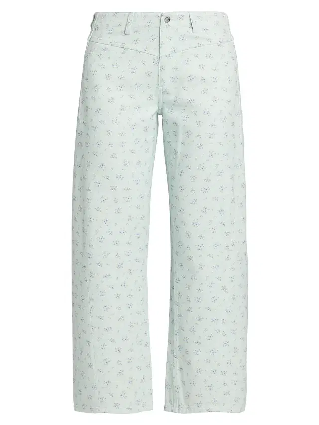 Le Jean Women's Selena Floral Crop Barrel-Leg Jeans - Minty Floral