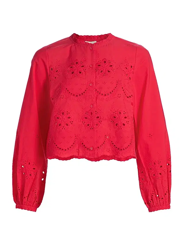 Women's Kalena Cotton Eyelet Crop Blouse - Candy Apple