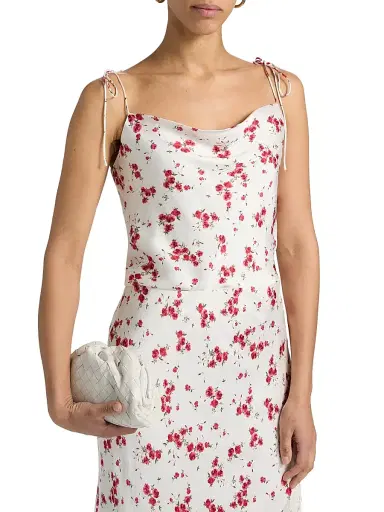 Cami NYC Women's Azra Shoulder-TIe Hammered Silk Camisole - Candied Rose - Size Medium | Thumbnail 3