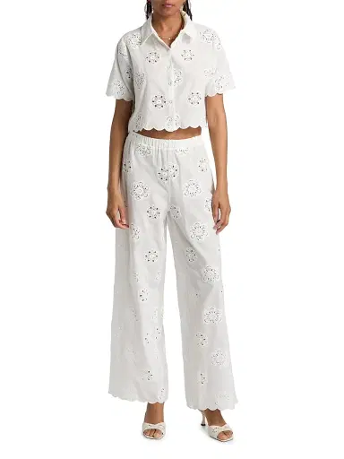 Cami NYC Women's Xana Cotton Eyelet Short-Sleeve Top - Macadamia - Size XL | Thumbnail 2