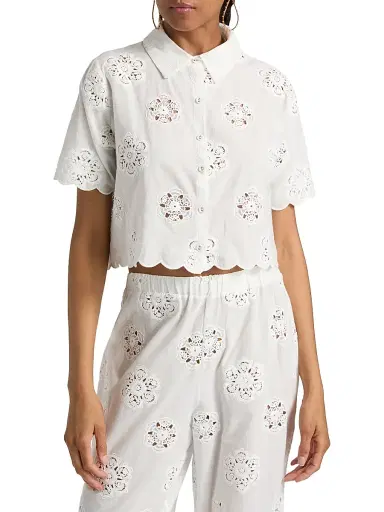 Cami NYC Women's Xana Cotton Eyelet Short-Sleeve Top - Macadamia - Size XL | Thumbnail 3