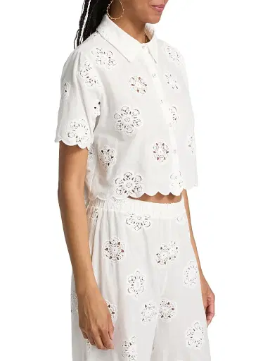 Cami NYC Women's Xana Cotton Eyelet Short-Sleeve Top - Macadamia - Size XL | Thumbnail 4