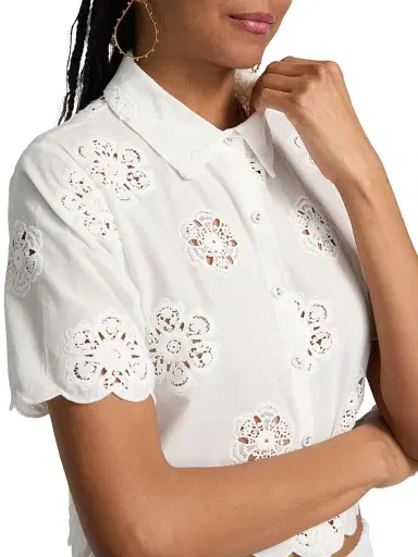 Cami NYC Women's Xana Cotton Eyelet Short-Sleeve Top - Macadamia - Size XL | Thumbnail 6