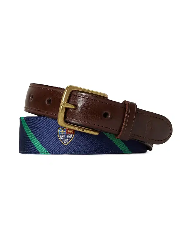 Polo Ralph Lauren Men's Leather-Trimmed Silk Jacquard Belt - Navy