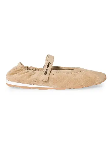 Miu Miu Women's Plume Suede Ballerinas - Beige Khaki - Size 6 | Thumbnail 1 Miu Miu Women's Plume Suede Ballerinas - Beige Khaki - Size 6 | Thumbnail 1