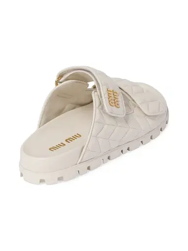 Miu Miu Women's Matelassé Nappa Leather Slides - White - Size 7 | Thumbnail 2