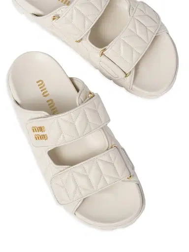 Miu Miu Women's Matelassé Nappa Leather Slides - White - Size 7 | Thumbnail 3