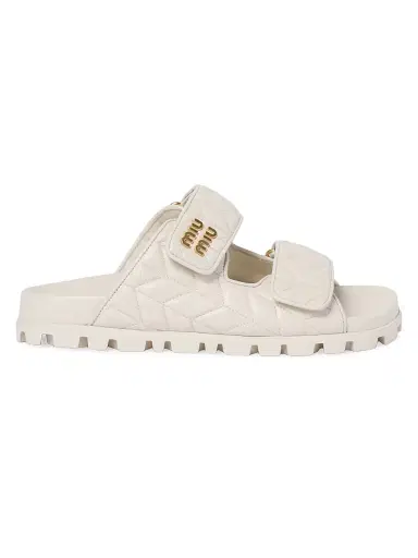 Miu Miu Women's Matelassé Nappa Leather Slides - White - Size 7 | Thumbnail 1