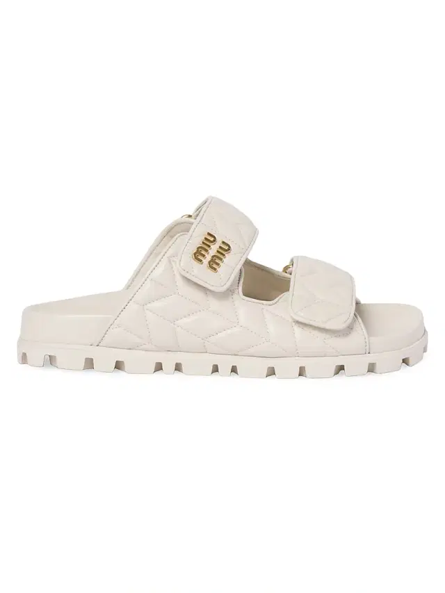 Miu Miu Women's Matelassé Nappa Leather Slides - White