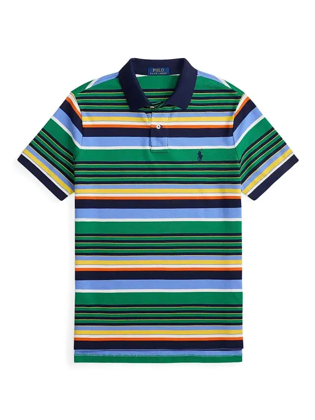 Polo Ralph Lauren Men's Striped Mesh-Knit Cotton Polo Shirt - Billiard Stripe Multi