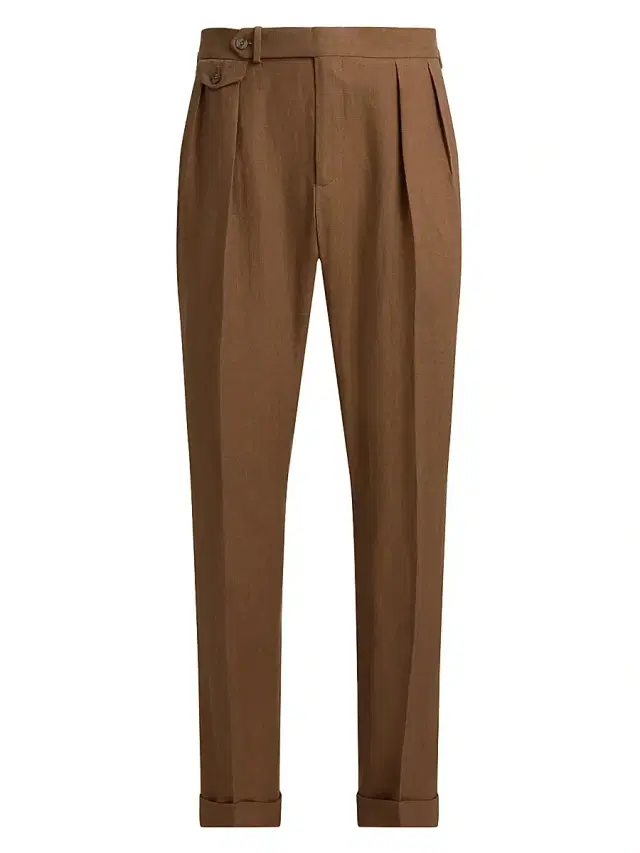 Polo Ralph Lauren Men's Pleated Linen Straight-Leg Trousers - Mochaccino