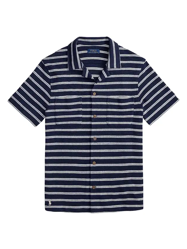 Polo Ralph Lauren Men's Striped Cotton-Blend Camp Shirt - Newport Navy Pale Cream