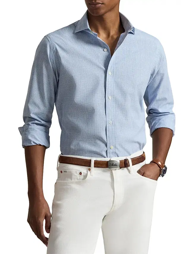 Polo Ralph Lauren Men's Check Cotton Poplin Shirt - Campus Blue White