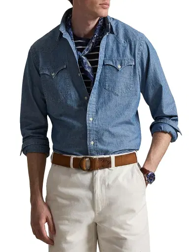 Polo Ralph Lauren Men's Chambray Button-Front Shirt - Medium Indigo | Thumbnail 3 Polo Ralph Lauren Men's Chambray Button-Front Shirt - Medium Indigo | Thumbnail 3